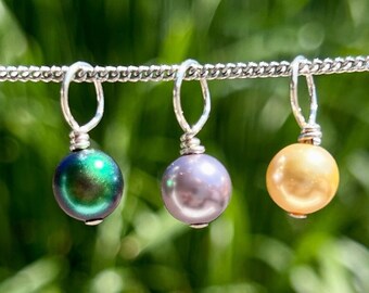 PEARLIZED POP. pendant/key fob/charm. Swarovski crystal pearl. sterling silver. choose a color. forest green. marvelous mauve. lemon yellow.