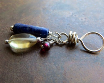 GEMMY. handmade cluster pendant. natural stones pendant. lapis lazuli pendant. citrine pendant. garnet pendant. natural stones. Sundance.