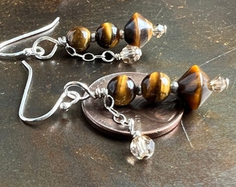 GOLDEN LIGHTS. tiger eye earrings. Sundance style. golden brown natural stones. optional leverbacks or hypoallergenic hooks. charity.