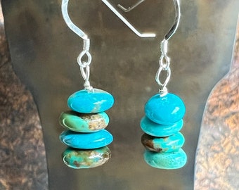 STACKED. Kingman blue turquoise earrings. Sundance style jewelry. December birthstone. blue pop. optional leverbacks or hypoallergenic hooks