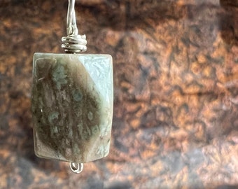 PROPERLY CAFFINATED. mocha mint jasper pendant. chunky stone charm. solitary natural stone.