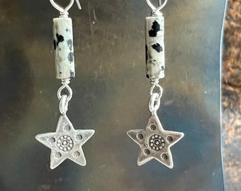 THE SHERIFF'S WIFE.  jasper earrings. Thai Hill Tribe silver stars. western Sundance. optional leverbacks. hypoallergenic hooks.