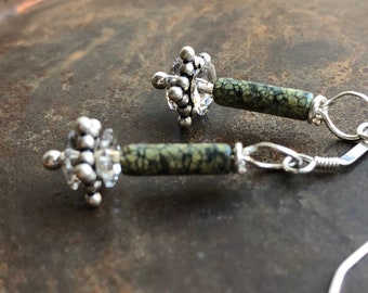 PROTECTION. serpentine earrings. Bali sterling silver earrings. green earrings. natural stones. mindfulness jewelry. stone earrings. charity