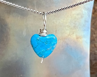 BE LOVEABLE. blue howlite heart pendant. key fob. stone charm. hand wrapped silver wire. Sundance style. StoneSavvyJewelry. sweet love.