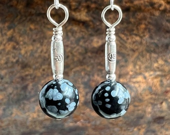 JUST ENOUGH. snowflake obsidian earrings. Thai Hill Tribe silver. Sundance style. natural stones. optional leverbacks / hypoallergenic hooks
