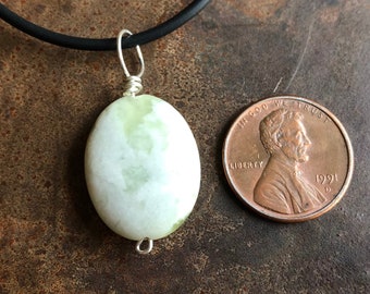 PEACE. stone pendant. natural jade stone. creamy celery green. peace jade. StoneSavvyJewelry. solitary stone. optional leather necklace.