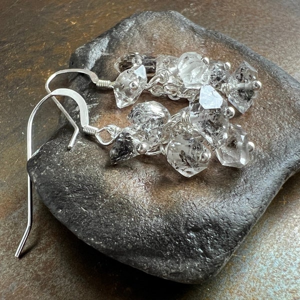 SPARKLE STYLE. Herkimer diamond earrings. sparkling cluster. optional leverbacks or hypoallergenic hooks. cluster earrings. lots of motion.