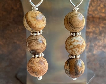 PETRIFIED MUD. picture jasper silver earrings. brown earrings. natural stone earrings. star sign Capricorn Aries Virgo stone. casual chic.