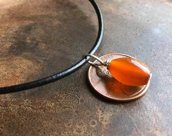 BURNT HONEY. carnelian stone pendant or charm. carnelian stone. glowing orange. Sundance style. solitary stone. optional leather necklace.