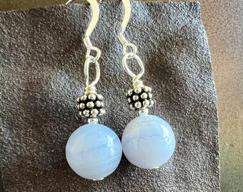 BLUE SKIES BABY. blue lace agate earrings. sterling silver. pale blue. natural stones. casual beauties. gift for mom. optional leverbacks.