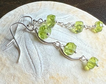 SCALLOPED in LIME. natural stone peridot earrings. August birthstone. optional leverback or hypoallergenic hooks. Sundance style jewelry.