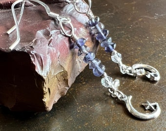 STARRING the MOON. iolite earrings. 925 silver. periwinkle violet blue. zen. optional leverbacks or hypoallergenic hooks. StoneSavvyJewelry.