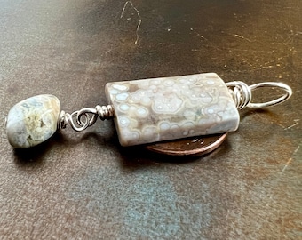 BUBBLING BEIGE. handmade ocean jasper pendant. solitary natural stone. neutral tans. Sundance style. 925 silver. minimalist. one of a kind.