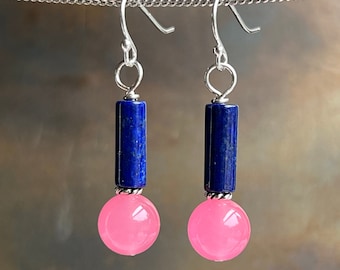 ROCK CANDY. lapis lazuli earrings. hot pink candy jade. Sundance style jewelry. optional leverbacks of hypoallergenic hooks. spring earrings