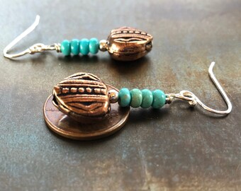 ULTIMATE WINNERS. Kingman turquoise earrings. copper hearts. natural stone earrings. Sundance style. leverback or hypoallergenic option.