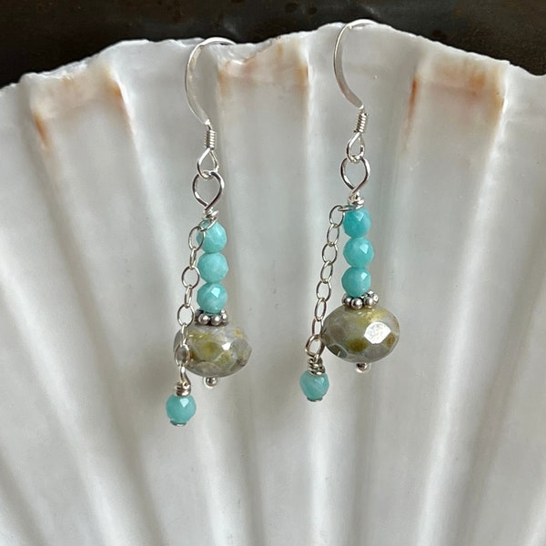 AGAINST the CURRENT. amazonite earrings. natural stones. Sundance style. aqua blue. redhead. optional leverbacks or hypoallergenic hooks.