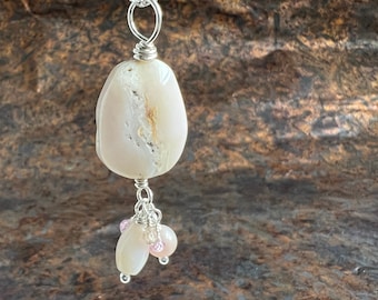 BEFRIENDED. pale pink Peruvian opal pendant. cluster. handmade. natural stones. Sundance style. subtle color. one of a kind.