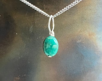 A BIT of CALM. natural stone pendant. Russian amazonite. sterling silver handwrapped. gorgeous teal green. solitary. optional leather.