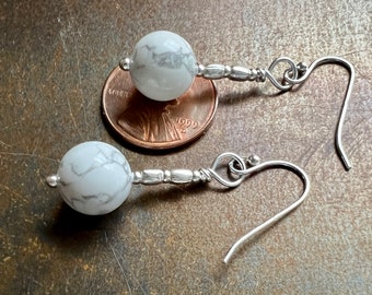 CLASSY CLASSICS. white howlite earrings. Hill Tribe Thai silver earrings. natural stones. neutral white. optional leverbacks hypoallergenic.