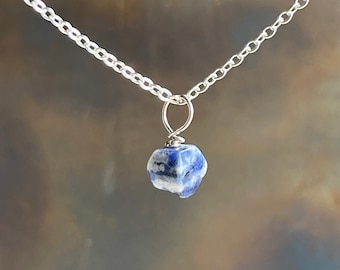 BLUE JEANS MAGIC. sodalite pendant or stone charm. handwrapped on sterling silver wire. natural stone. solitary stone. minimalist jewelry.