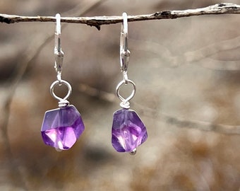 NATURES PURPLE. amethyst earrings. lavender nugget earrings. natural stones. February birthstone. Sundance style. leverbacks. hypoallergenic