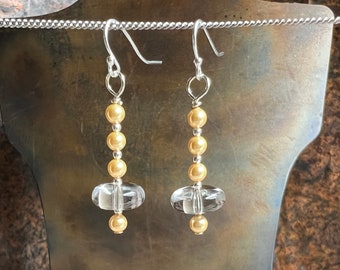 ICE QUEEN of the SUMMER. yellow Swarovski pearl earrings. clear rock crystal. silver. Sundance. optional leverbacks or hypoallergenic hooks.