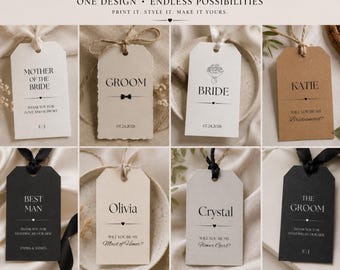 Etiquetas de regalo para la fiesta de bodas, etiquetas de regalo para damas de honor, etiquetas de regalo personalizadas, etiquetas de regalo para la dama de honor principal, etiqueta de regalo para el padrino, etiqueta de regalo para la niña de las flores, etiqueta con el nombre