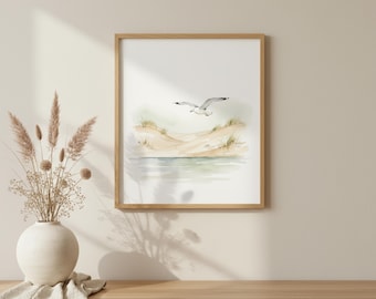 Mowe Aquarell Geschenk Küstenhaus Dekoration Möwe Kunst Für Strandhaus Schlafzimmer Nordseeliebhaber Skandinavische Wanddeko