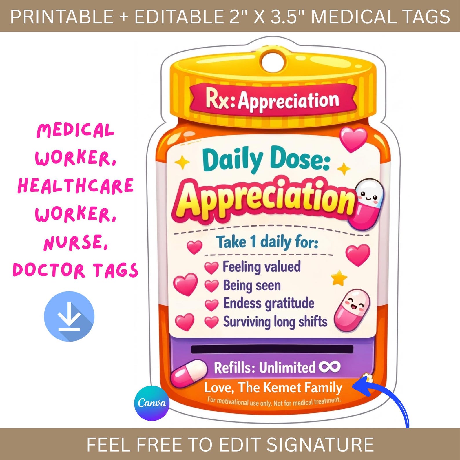 Notebook Tag Health Healthcare Worker Appreciation Gift Tag Printable Editable Doctor Tag ...