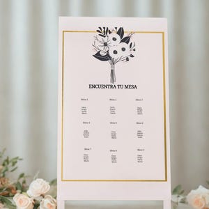 Cartel de mesas para boda editable . Diseño A2 minimalista en español . Plantilla digital personalizable