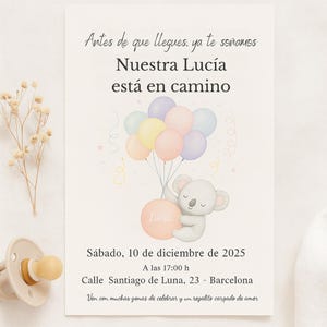 Invitación de baby shower koala - Plantilla editable Canva - Descarga digital imprimible para niña o niño