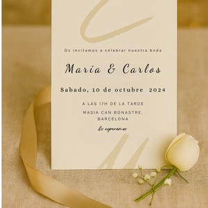 Faire-part de mariage modifiable. Faire-part numérique en espagnol. Modèle imprimable minimaliste. Mariage élégant.