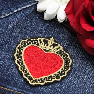 Heart and Crown Embroidered Patch with Iron on Adhesive