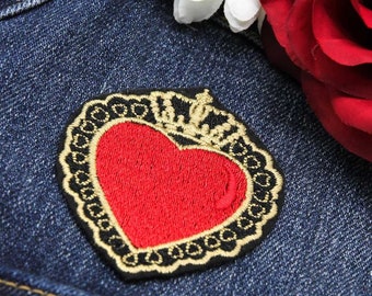 Heart and Crown Embroidered Patch with Iron on Adhesive