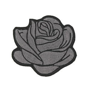Large Gray and Black Rockabilly Rose Iron-On Embroidered Patch