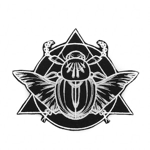 Mystique Scarab Beetle Large Black and White Iron On Embroidered Patch