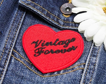 Vintage Forever Heart Iron On Embroidered Patch