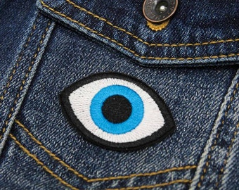 Blue Eye Embroidered Patch with Iron on Adhesive