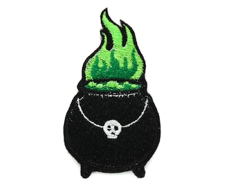 Witch Cauldron Iron-On Embroidered Patch - Green and Black