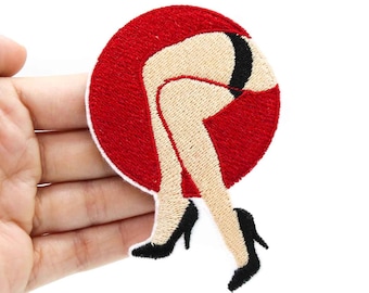 Sexy Pinup Legs Embroidered Patch with Iron-On Adhesive