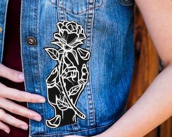 Tattoo Hand und Rose gestickter Aufnäher mit Eisen auf Klebstoff