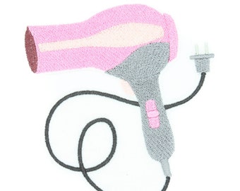 Parche bordado termoadhesivo con forma de secador de pelo rosa grande (rosa y gris)