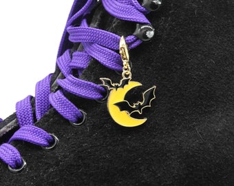 Moon and Bat Gold Enamel Skate Charm - Shoe Charm, Zipper Pull, Bag Charm