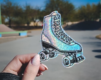 Holographic Glitter Quad Roller Skate Vinyl Embroidered Patch