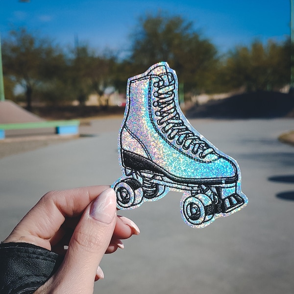 Holographic Glitter Quad Roller Skate Vinyl Embroidered Patch