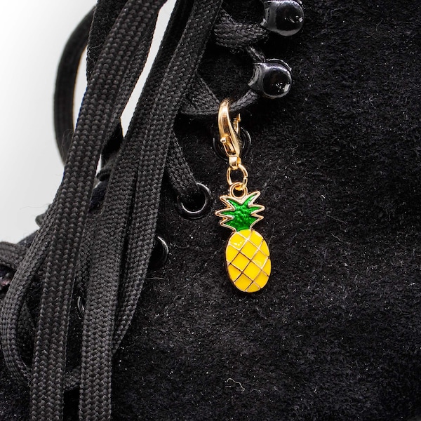 Gold Enameled Pineapple Roller Skate Charm - Shoe Charm, Zipper Pull, Bag Charm