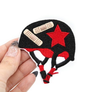 Roller Derby Helmet Iron On Embroidered Patch - Red and Black