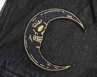 Black & Gold Galaxy Moon With Stars Iron On Patch Sew Crescent Goth - Foto 11