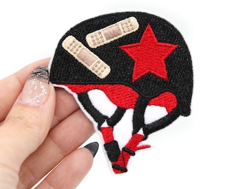 Roller Derby Helmet Iron On Embroidered Patch - Red and Black