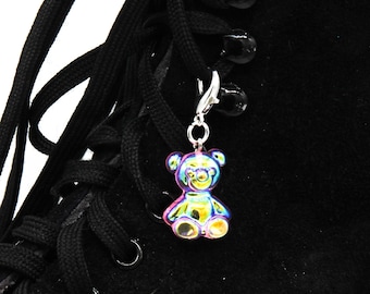 Pink Holographic Teddy Bear Skate Charm - Shoe Charms Zipper Pulls Bag Charm